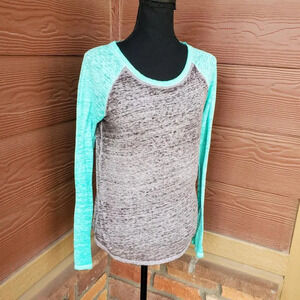Aeropostale Women's Gray Blue Boat Neck Raglan Long Sleeve T-Shirt Size Small